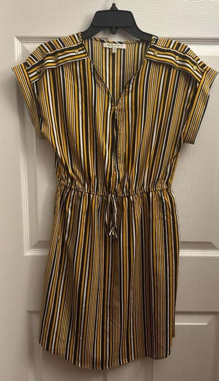 Speed Control New York Yellow Striped Half-Zip Cap Sleeve Dress Size S